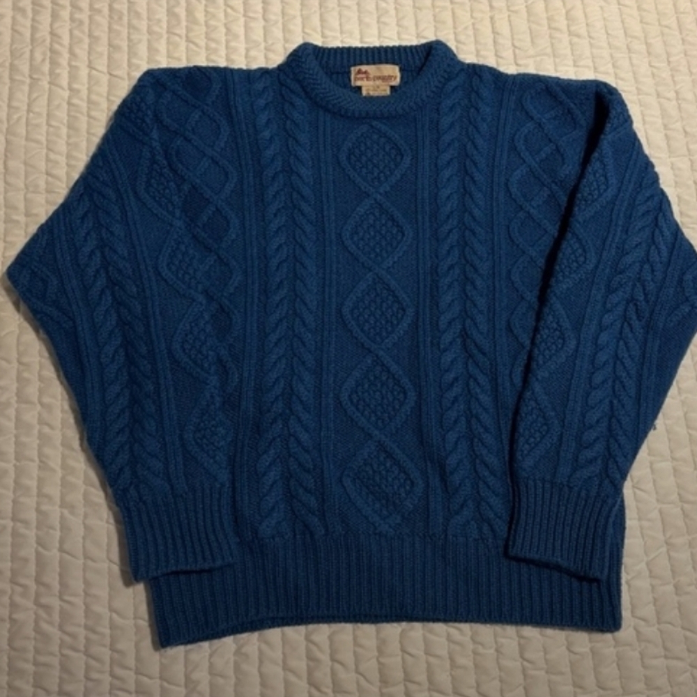 Men's 100% Wool Rich Blue Cable Knit Sweater
